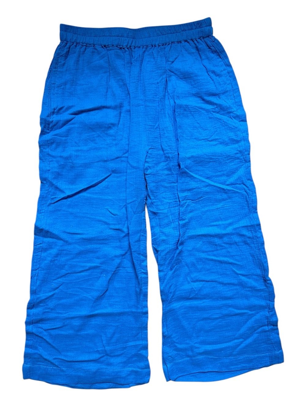 Wide-Leg Cropped Cotton Pull-On Lounge Yoga Pants in Ocean Blue